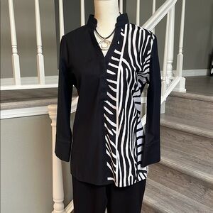 Chico's Black and White Asymmetrical Graphic Blouse